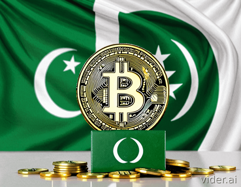 green cryptocurrency logo in pakistan flag background